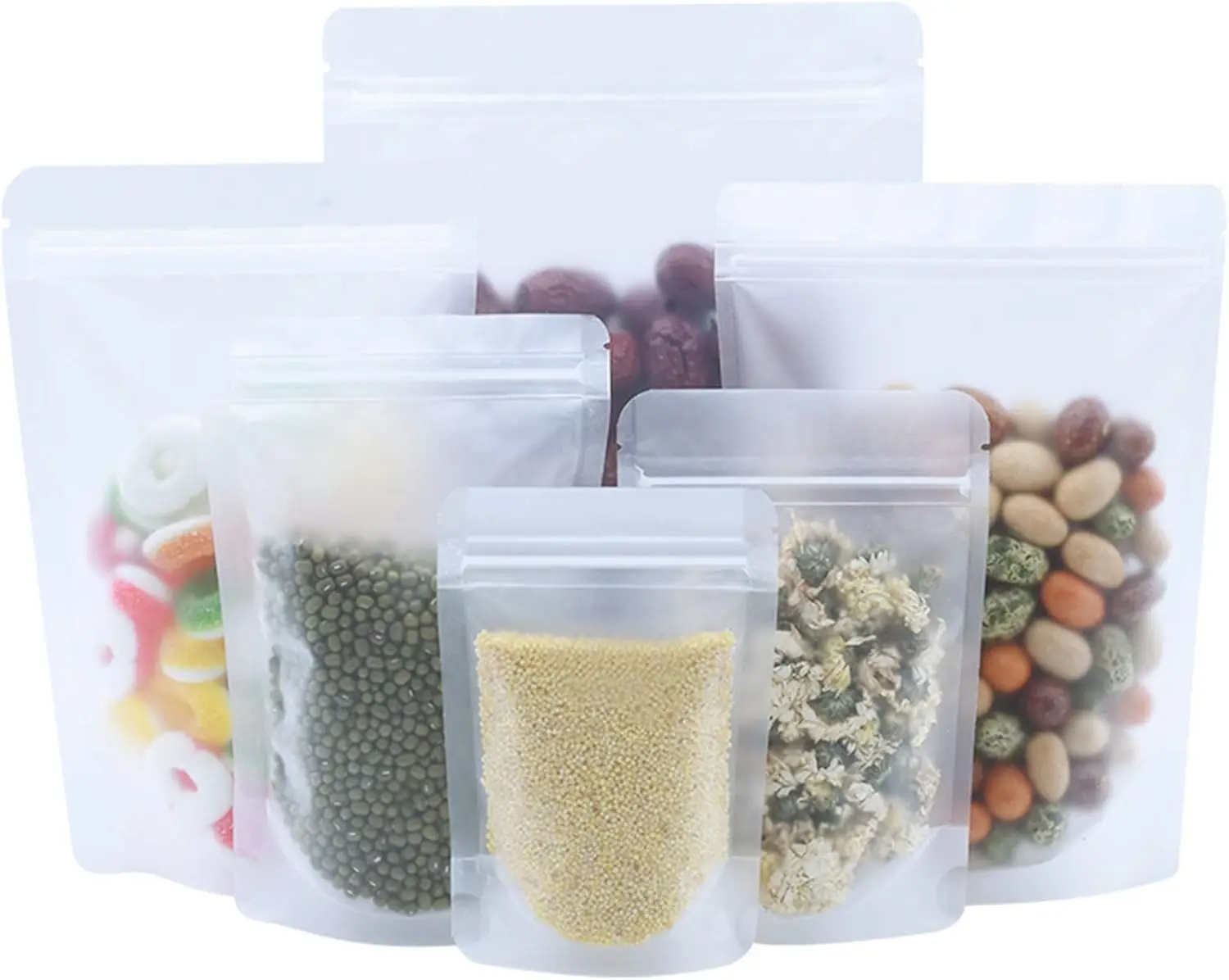 

100 Pack Resealable Stand Up Bags Matte Clear Zipper Lock Heat Seal Pouches with Tear Notch for Zip Food Storage Lock Packing