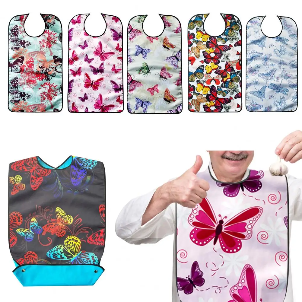 Adult Bib for Messy Eaters Waterproof Adult Bibs with Crumb Catcher Elegant Washable Senior Bibs for Eating for Women for Adults