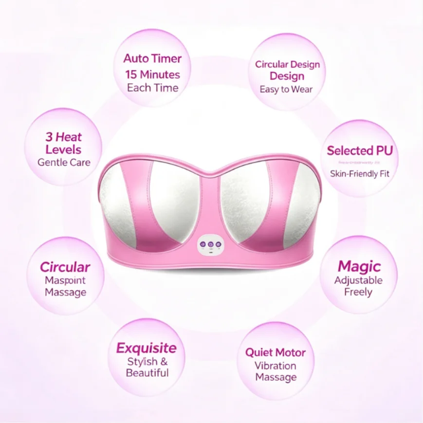 Wireless Rechargeable Electric Breast Massager Heat Vibration Therapy Lifting Firming Shaping Enhancer Postpartum Home Device