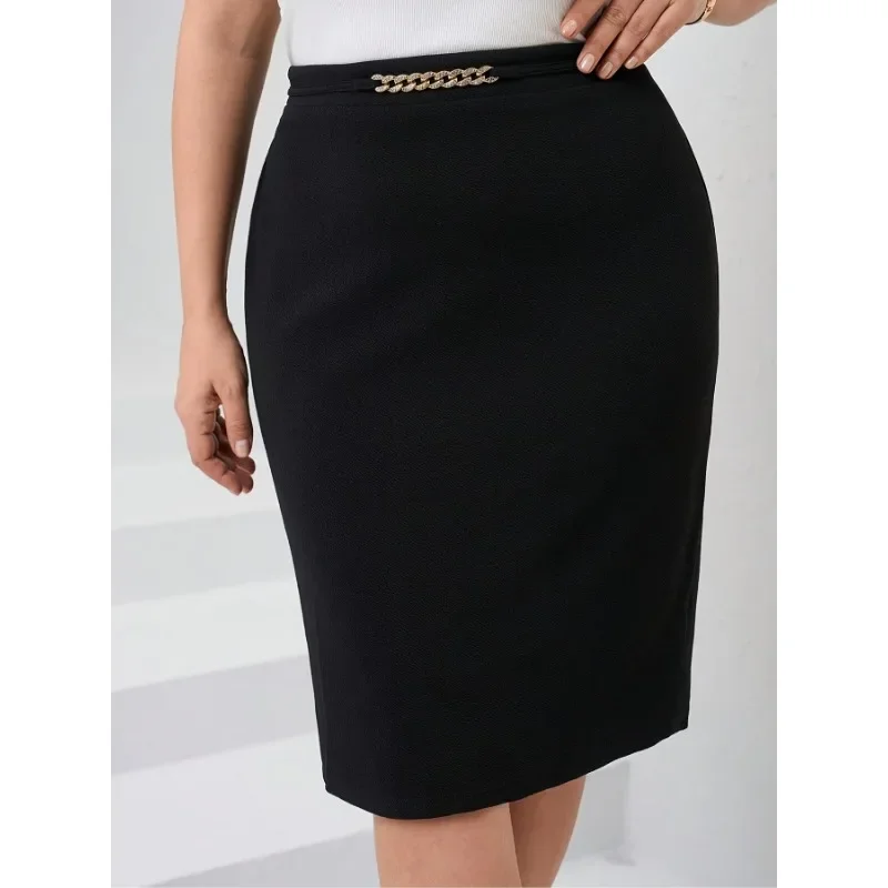 Plus Size 1XL-5XL Women's Elastic Mid Length Skirt Slimming-fit Women High Waisted Trendy Knee Length Clothing Tight Skirt