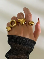 Peri'sbox High Polish Smooth Stainless Steel Gold Silver PVD Plated Heart Hollow Circular Rings for Women Punk Statement Jewelry