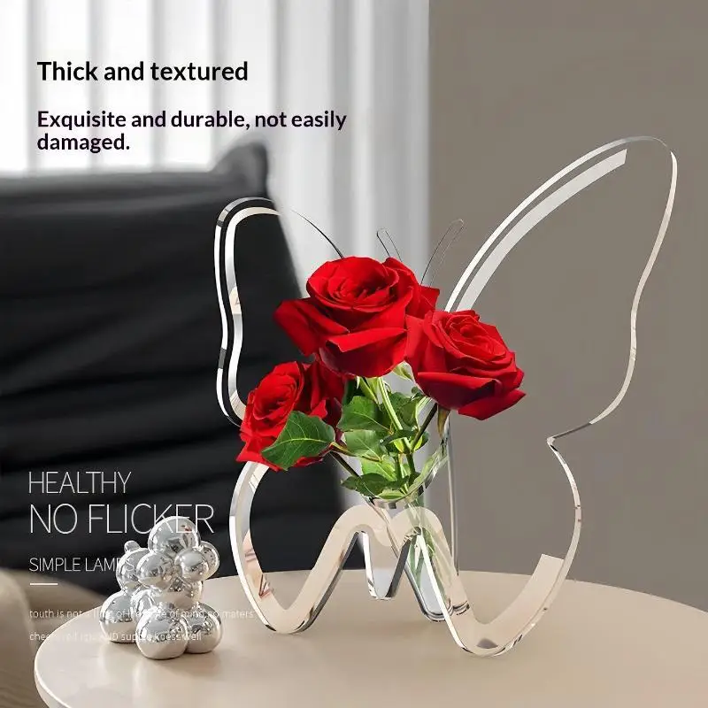 Clear Acrylic Butterfly Shaped Vase Hydroponic Flower Vase High Transparent Table Centerpiece for Living Room Wedding Decor 1Pc