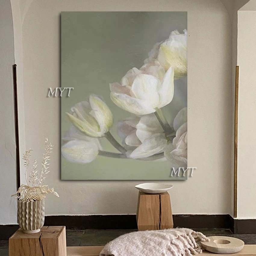 Abstract Acrylic Canvas Artwork Painting With Unframed Modern Art Large Beautiful White Jasmine On The Branches Wall Picture