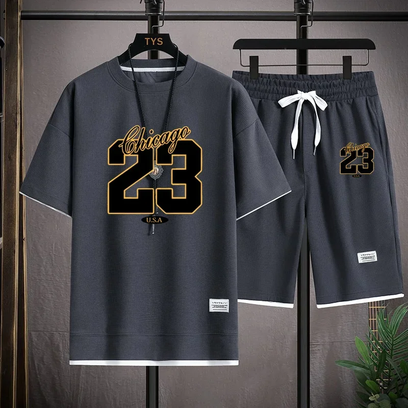 

High-quality men's Korean-style comfortable summer fashion printed sports suit, fitness jogging casual wear, daily casual wear,