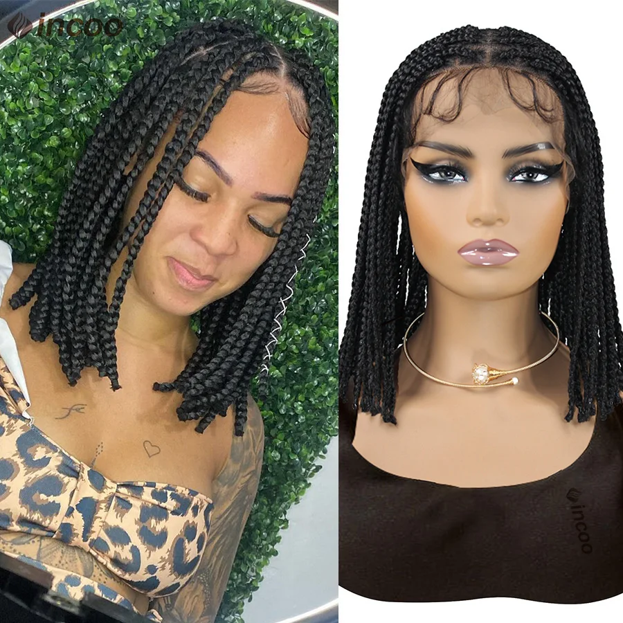 Synthetic Short Bob Braided Wigs Full Lace Box Braided Wigs With Baby Hair 10 Inch Knotless Cornrows Braids Wigs For Black Women