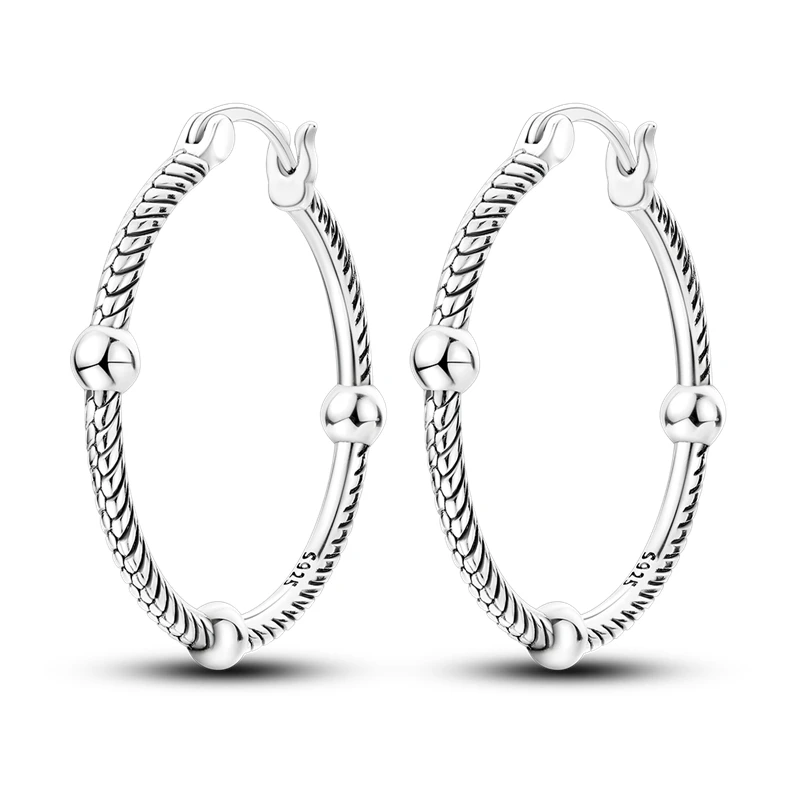 Original 925 Sterling Silver Hoop Earrings, Luxury Design