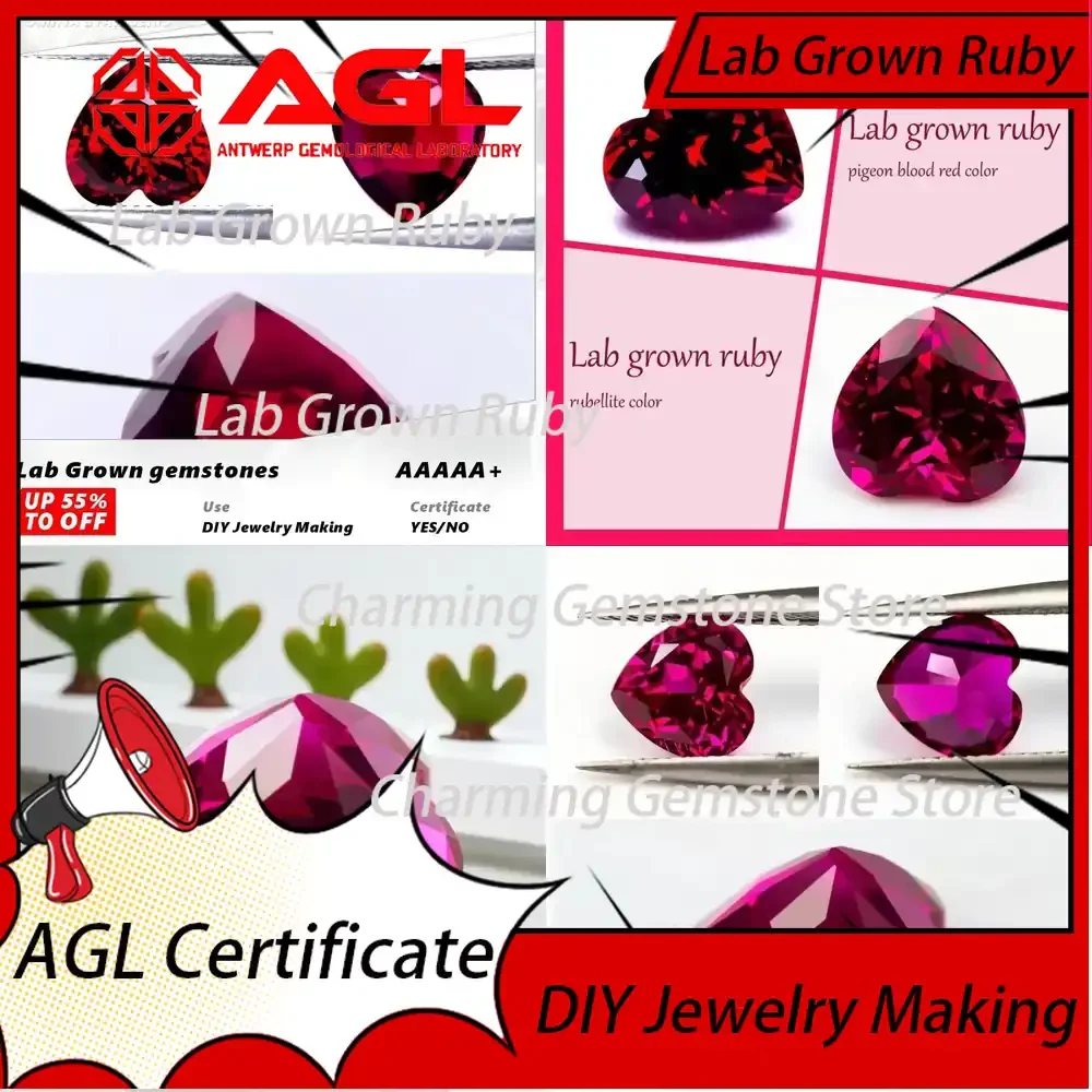 

Искусственный рубин цвета голубиной крови, огранка L-сердце, VVS1, для изготовления украшений и подвесок, сертификат AGL. Искусственный сапфир сине-розового цвета.