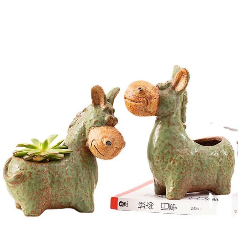 Cartoon Funny Donkey Animal Design Flower Pot Garden Succulent Plant Pot Vase Balcony Decor Office Desktop Ornaments Vase