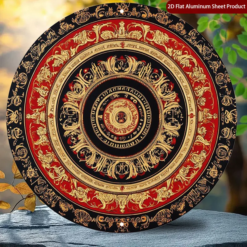 CIFBUY Rustic Luxury Red Gold Round Aluminum Wall Art 7.8 Inch Waterproof Durable Metal Sign for Garden Patio Cafe Bar Decor