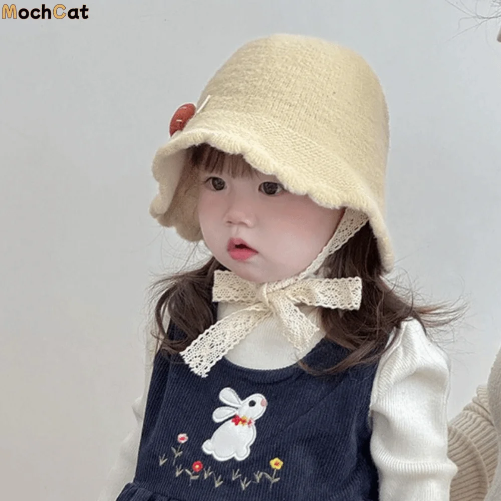 

Мягкая детская теплая вязаная шапка, однотонная детская панама с рисунком гриба, дышащая закрученная рыбацкая шапка со шнуровкой