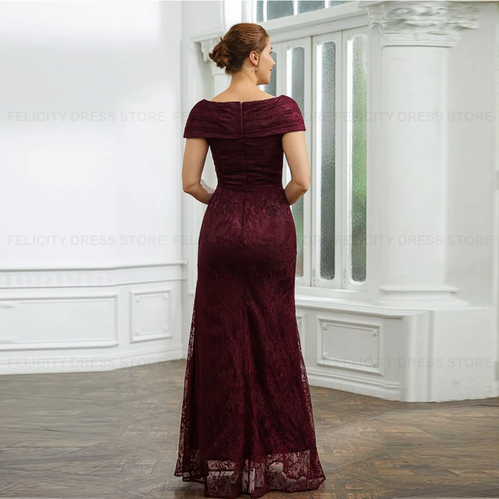 Exquisite Wedding Guest Dresses Sheath V-neck Mother of the Bride Dress 2023 Short Sleeve Floor-Length Pleated Lace Evening Gown