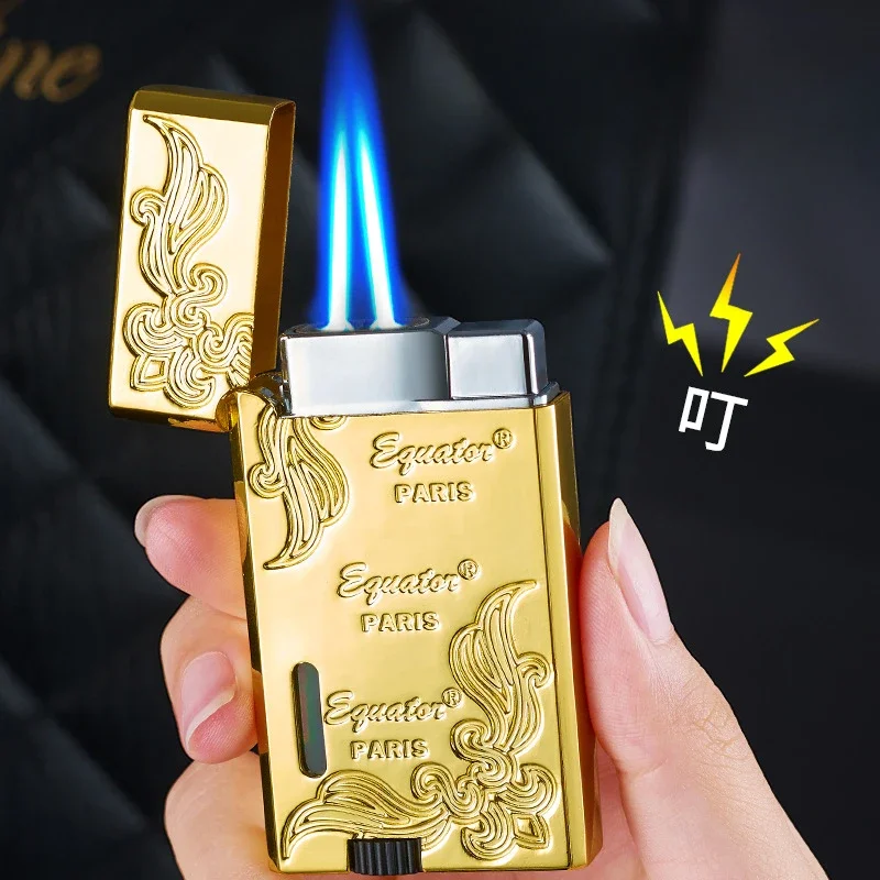 Ping Sound Metal Lighter Turbo Jet Cigarette Lighters Torch Windproof Gas Inflatable Butane Straight Flame Lighter Men Gift