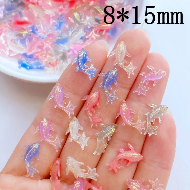 100Pcs New Cute Mini 8*15mm Shiny Fish Resin Figurine Crafts Flatback Ornament Jewelry Making Hairwear Accessories