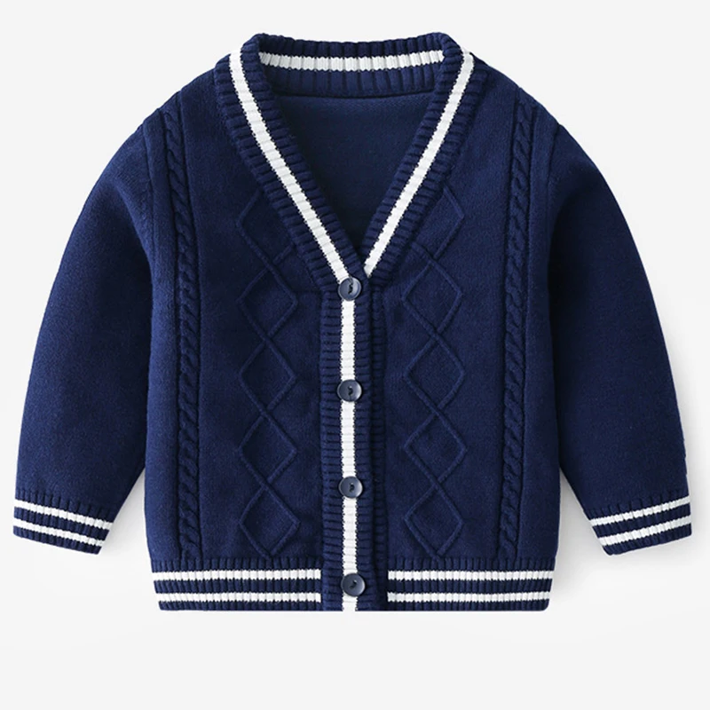 1-7Yrs New Baby Boys Girls Cardigan Baby Sweater Autumn Toddler Knit Cardigans Knitwear School Style Cotton Baby Jacket Tops