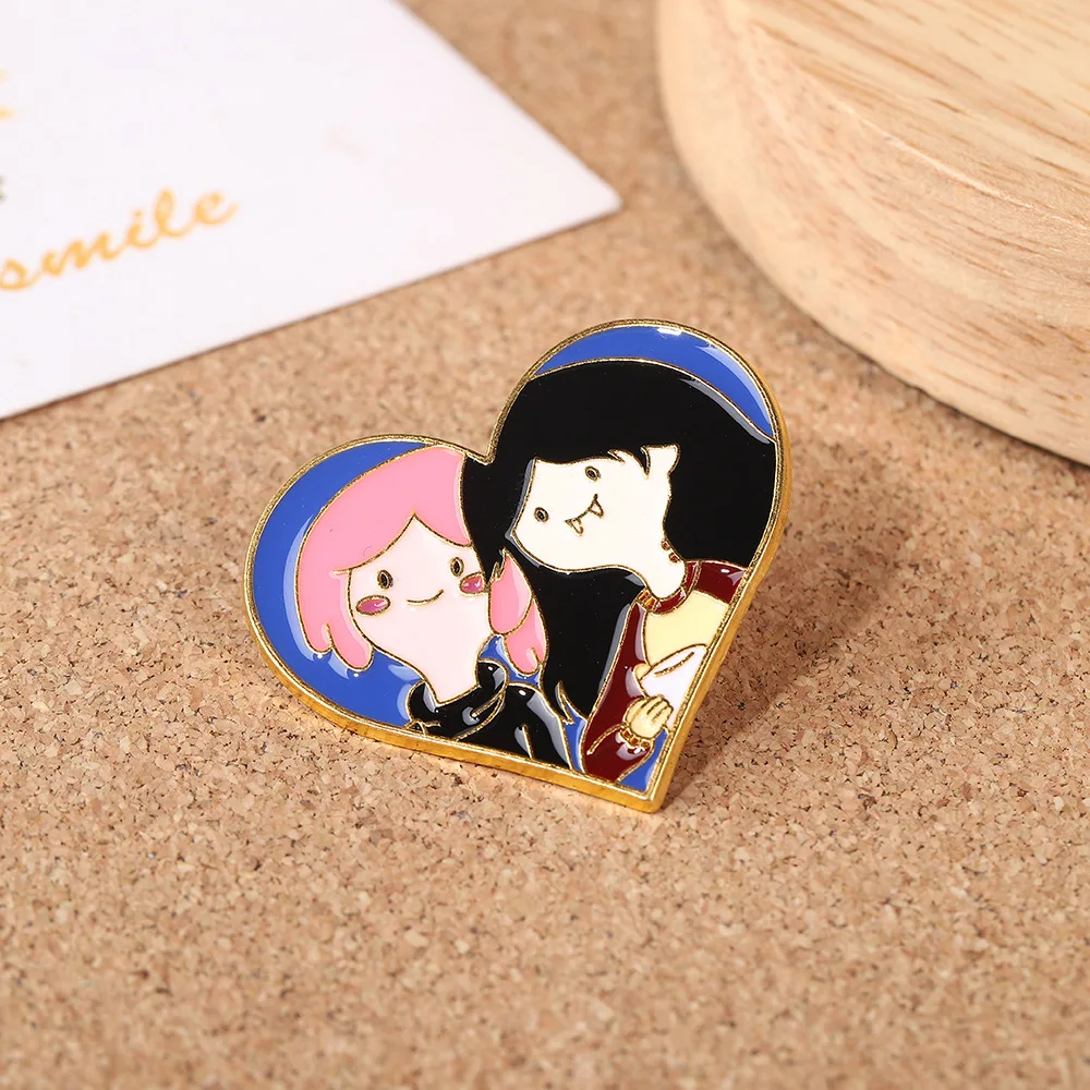 

Vampire Sisters Brooch - Gothic Heart Shape Metal Pin with Detachable Chain, Dark Academia Jewelry