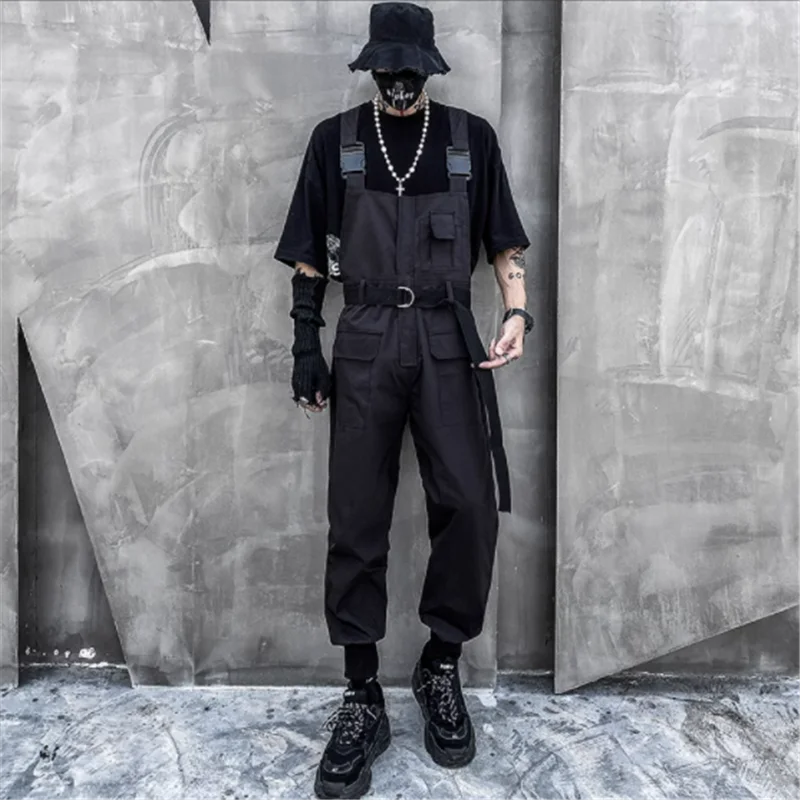 

2023 Fashion denim overalls men's trend loose super fire net red cargo suspender couple jumpsuit trend