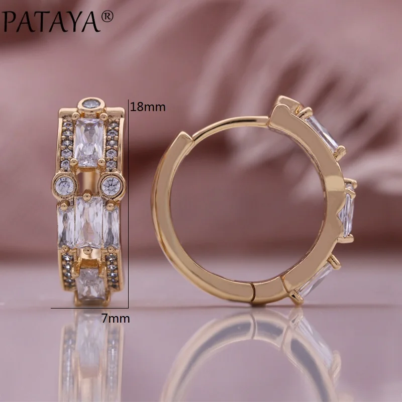 PATAYA Trendy 585 Rose Gold Color Earrings For Women Luxury Full Natural Zircon Accessories Vintage Bride Jewelry