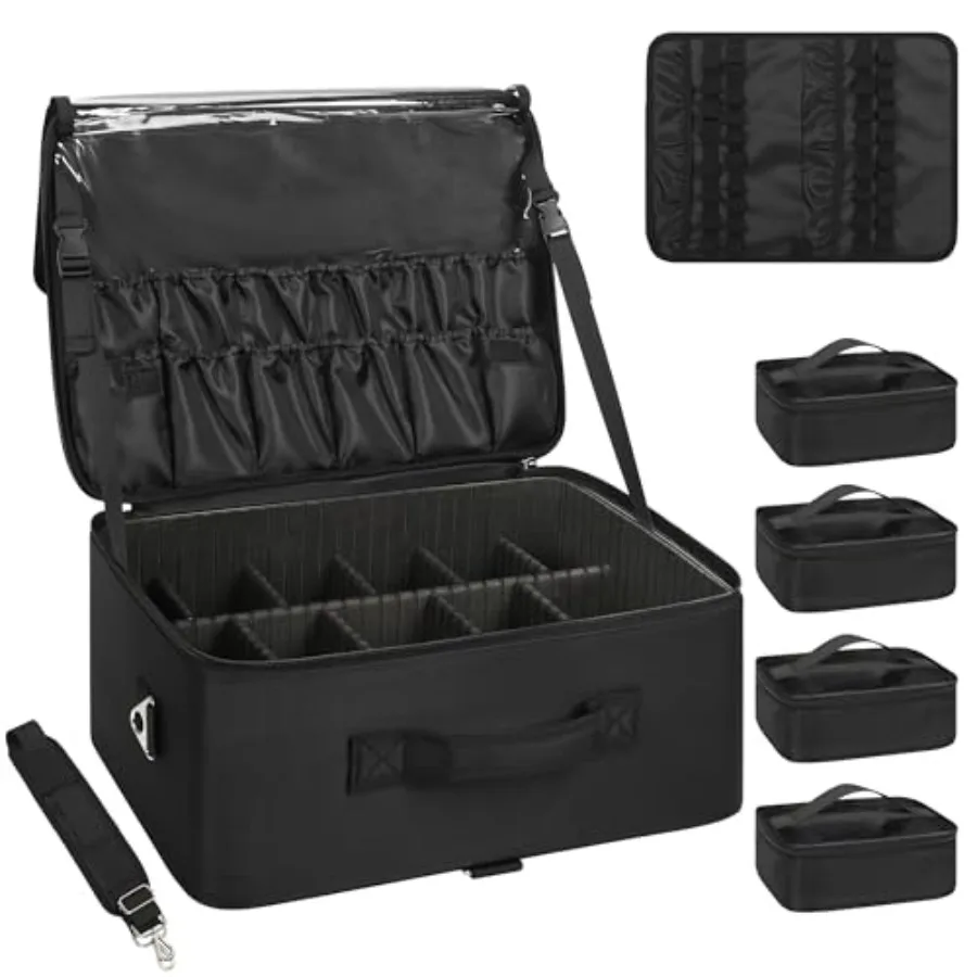 Extra Large Makeup Case Professional Cosmetic Storage Organizer with Shoulder Strap and Adjustable Dividers for Makeup Artists
