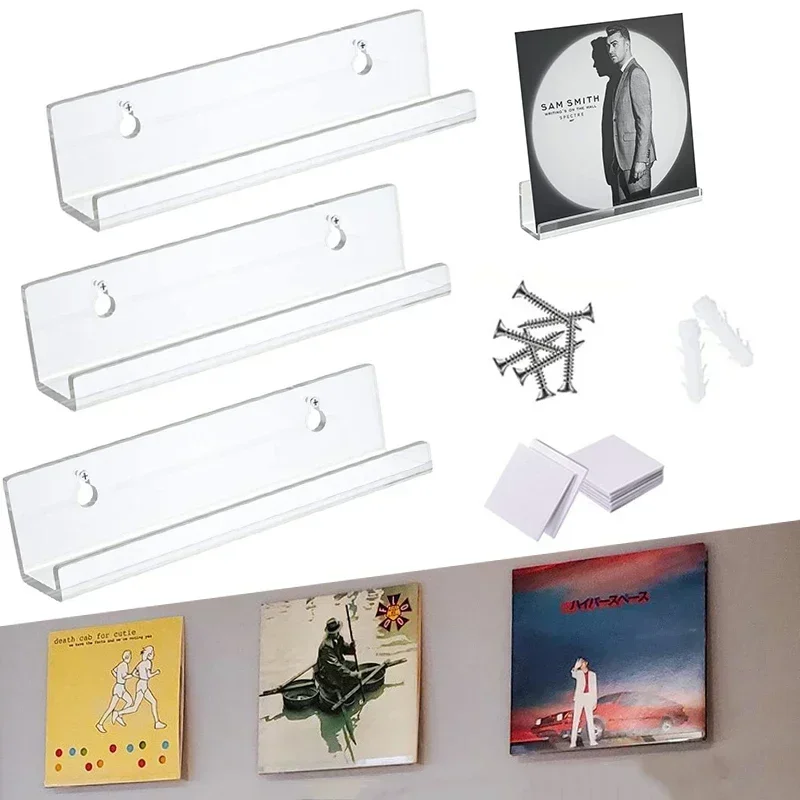 1PCS Acrylic Record Display Stand Shelf Clear Wall Mounted Vinyl Record Holder Floating Shelves LP Record Album Storage Rack