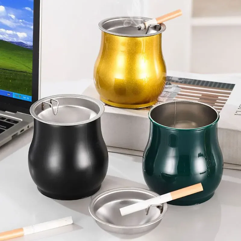 Detachable Metal Stainless Steel Drum Shaped Ashtray Funnel Windproof Car Ashtray Cup Living Room Anti-fly Ash Office Home