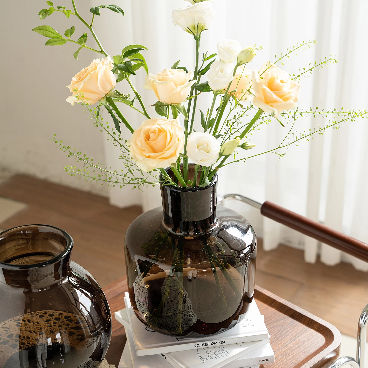 Light luxury high-end glass vase hydroponic flowers living room flower arrangement transparent simple wind dining table creative