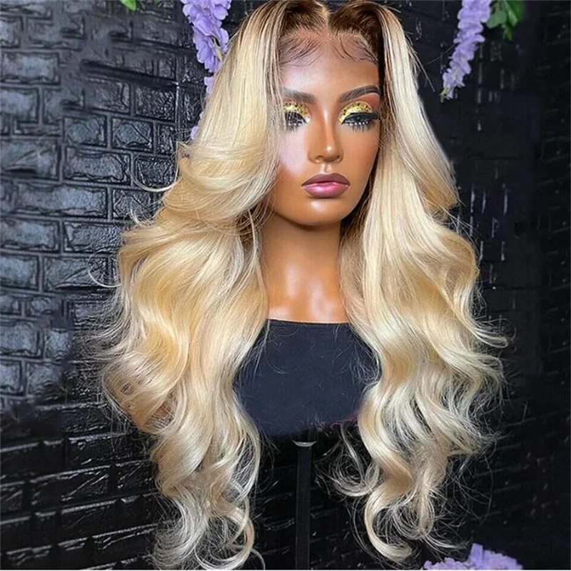 

Long 26inch Ombre Blond Soft 180%Density Water Wave Lace Front Wig For Black Women With Baby Hair Glueless Preplucked Daily