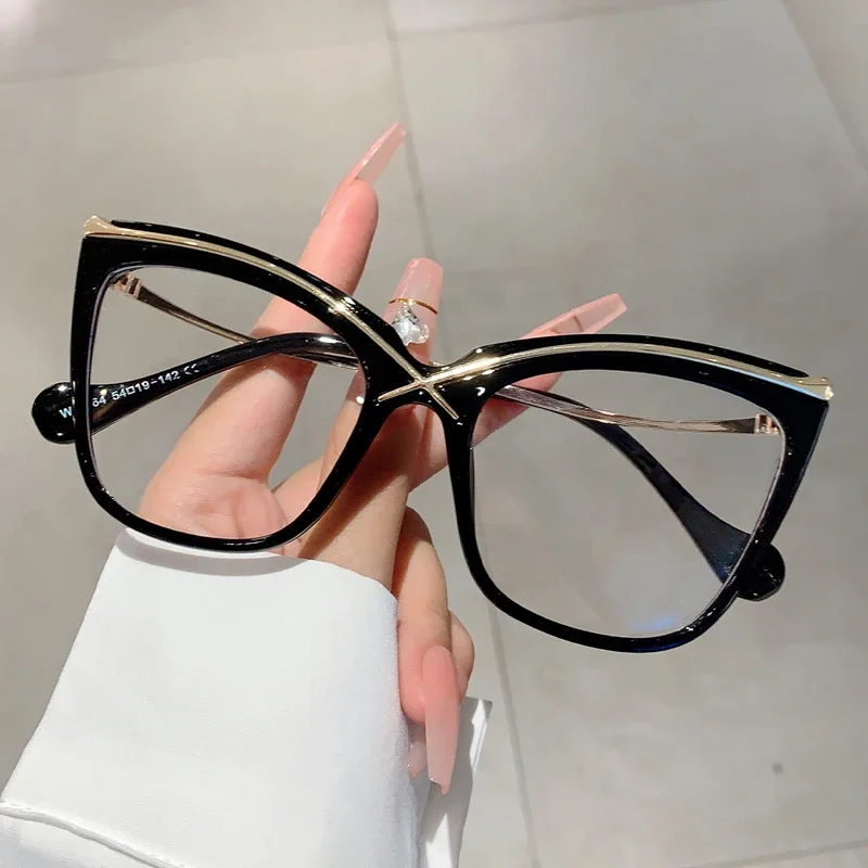 GM LUMIAS Übergroße Vintage-Damenbrille, modisch, blaues Licht blockierende Katzenaugenbrille, Markendesign, nicht verschreibungspflichtige Brille