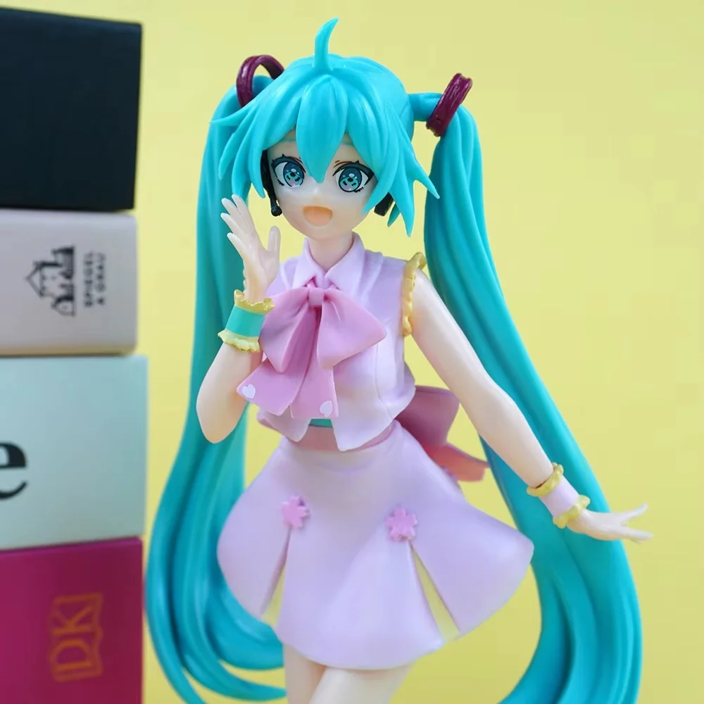 New 21cm Anime Figure Hatsune Miku Pink skirt Green Long haired Girl Desktop Decoration Collection PVC Model Toys Kids Gifts view 4