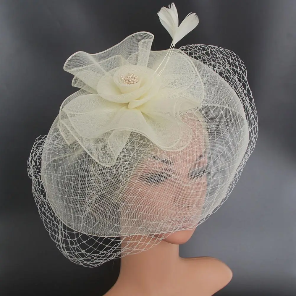 Women Feather Party Fascinator Hat with , Vintage Phillbox Top Flower Cocktail Tea Party Headwear,