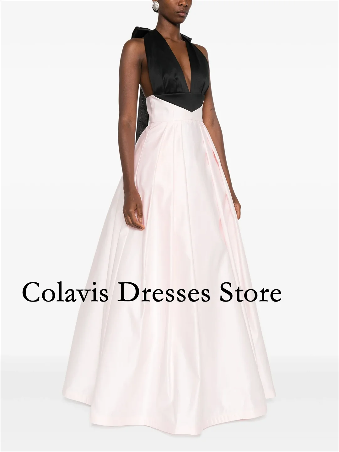 Sukienki wieczorowe damskie na studniówkę 2025, satynowe, bez rękawów, w kształcie litery A, z dekoltem typu halter i kokardą na plecach, suknie balowe, sukienki formalne na przyjęcia.