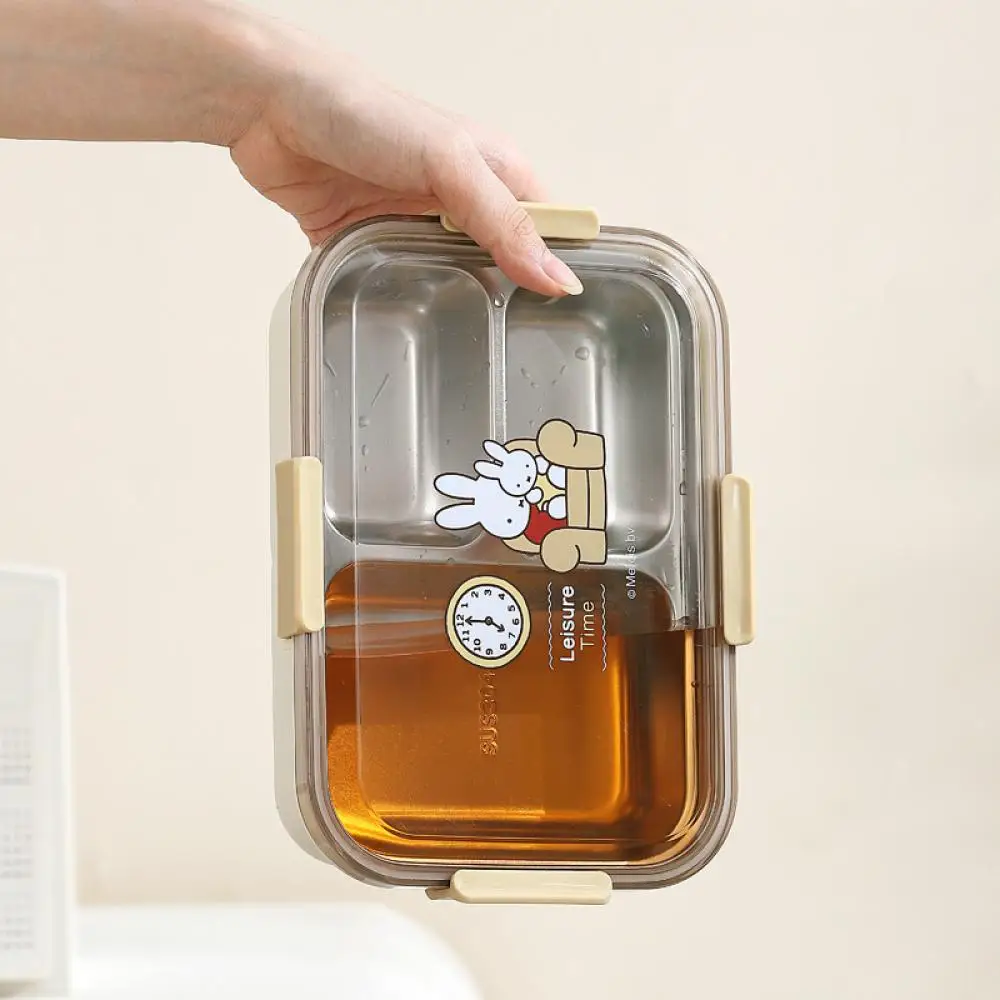 

Miffy Grid Lunch Box Cute Anime Cartoon Stainless Steel Easy To Clean Portable Kawaii Multi-Color Student Lunch Box Girl Gift