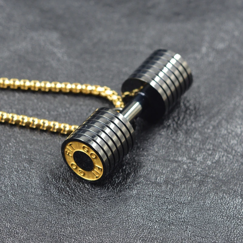 Dumbbell go fit Pendant Fitness Bodybuilding Gym gold black color Crossfit Barbell Necklace Fitness Jewelry 316L Stainless Steel