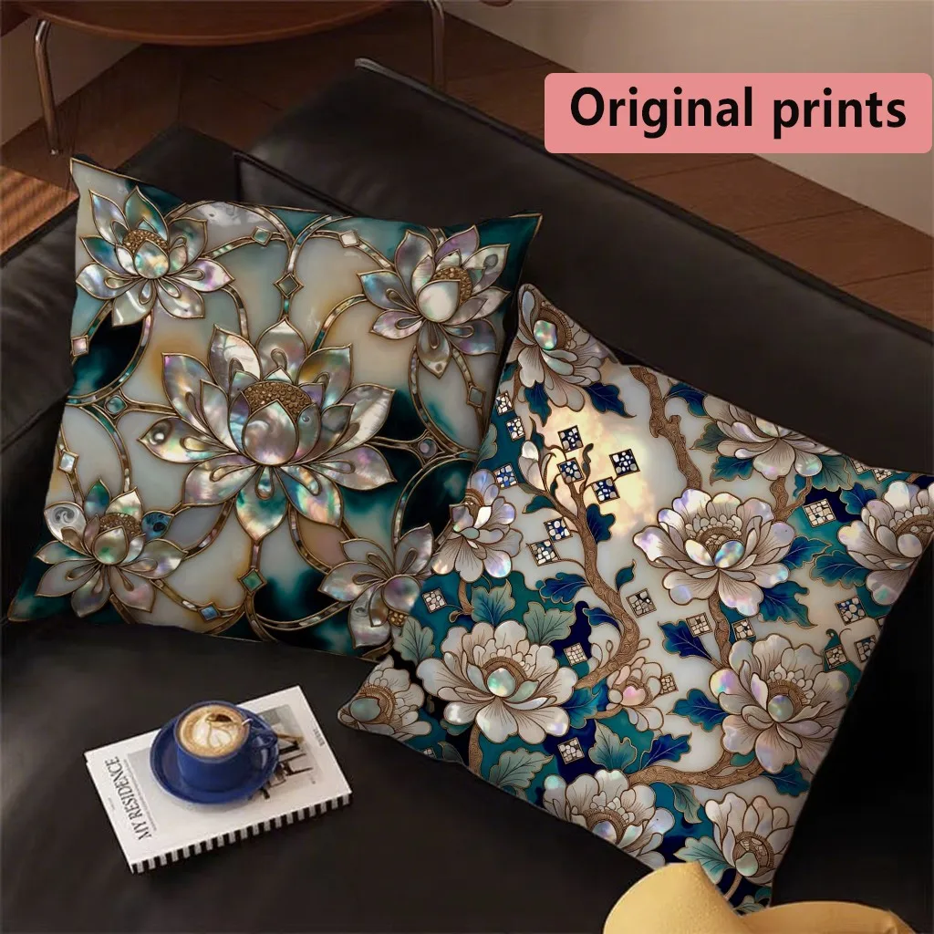 Lotus Floral Luxury Print Pillow Covers Pattern Cushion Cover Suitable for Sofa Bedroom Car Pillow Cover