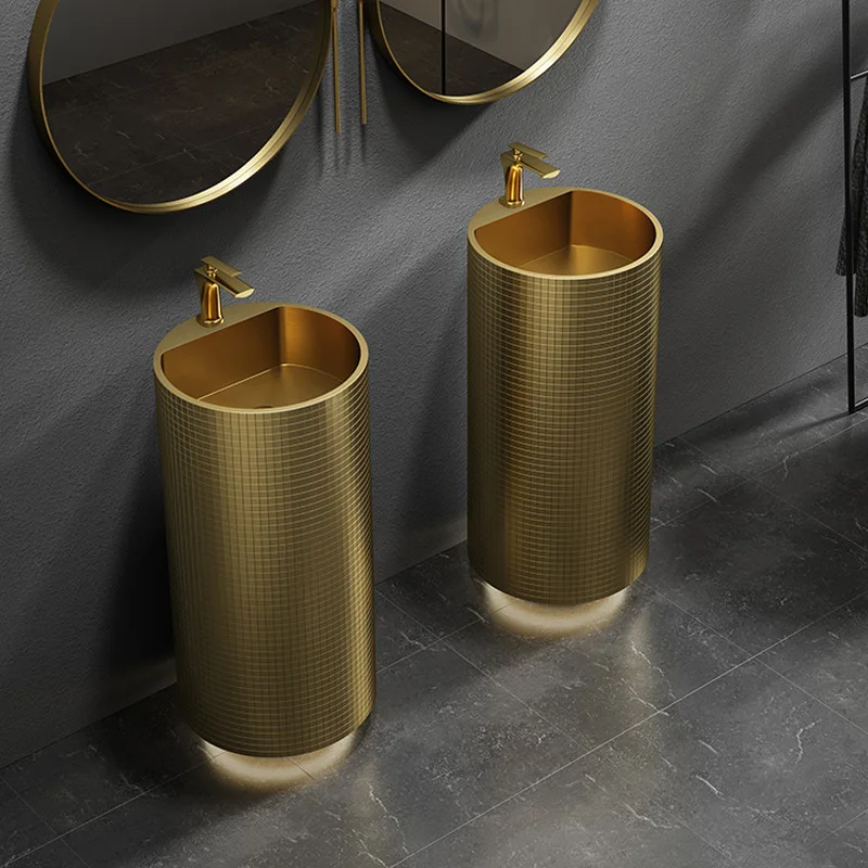 Art Design Mosaic Pedestal Sink Freestanding Washbasin Luxury High-End 304 Stainless Steel Pedestal Basin,Brushed Gold,Black