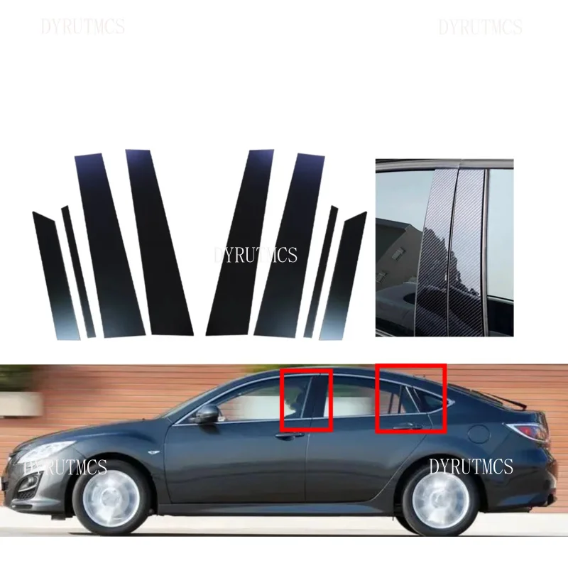 

Glossy Black Silver Carbon Pillar Posts Fit For Mazda 6 GH1 Liftback 2009 2010 2011 2012 2013 Window Trim Door Side Cover