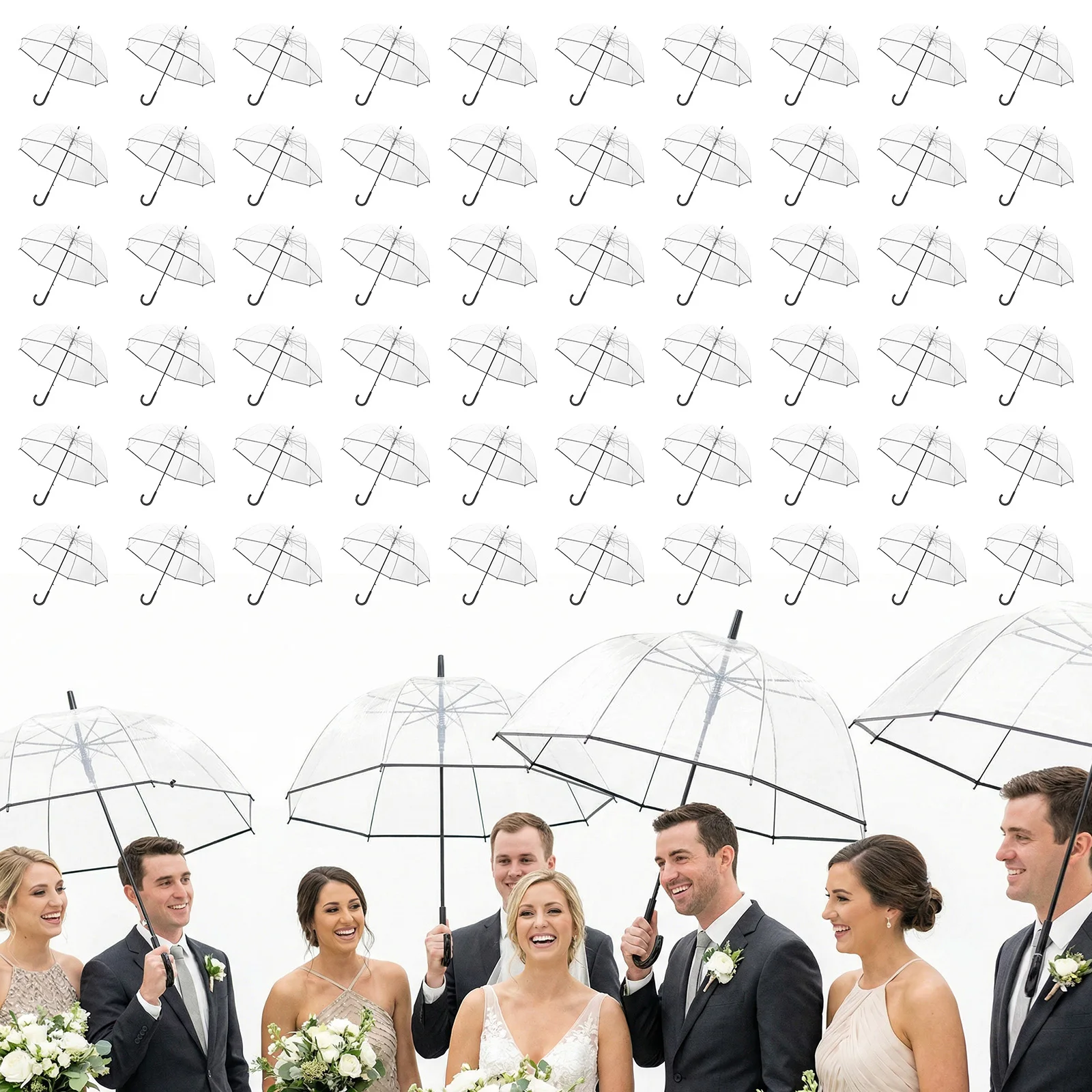 

60pcs Auto Open Stick Umbrella with Classic Hook Handle 8 Ribs High-Visibility Guest Souvenirs for Wedding Party Bridal Favors