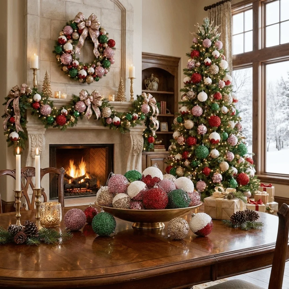 12Pcs 6CM Christmas Ball Foam Sparkling Christmas Spheres Hanging Pendant Decorative Christmas Tree Decoration Home Decoration