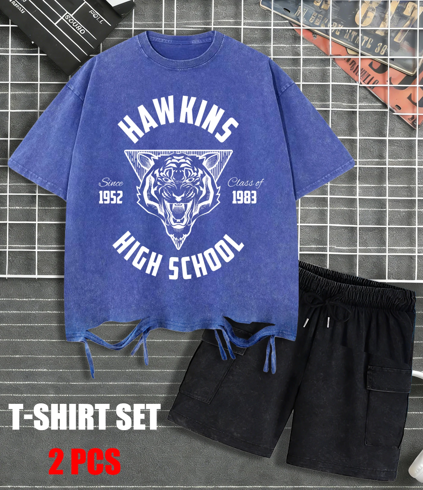 

Hawkins Since 1952 High School Design Washed Mans T-Shirt Casual Basics Shorts Set Soft Cotton Streetwear Mens Loose Shorts
