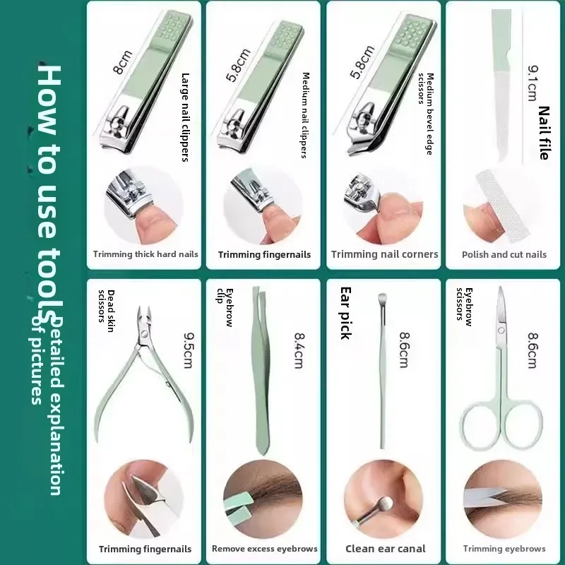 Kit de toilettage des ongles de qualité supérieure, 16 pièces, pour la maison, tondeuses en acier inoxydable, ensemble de pédicure et étui de voyage inclus, ensemble de manucure