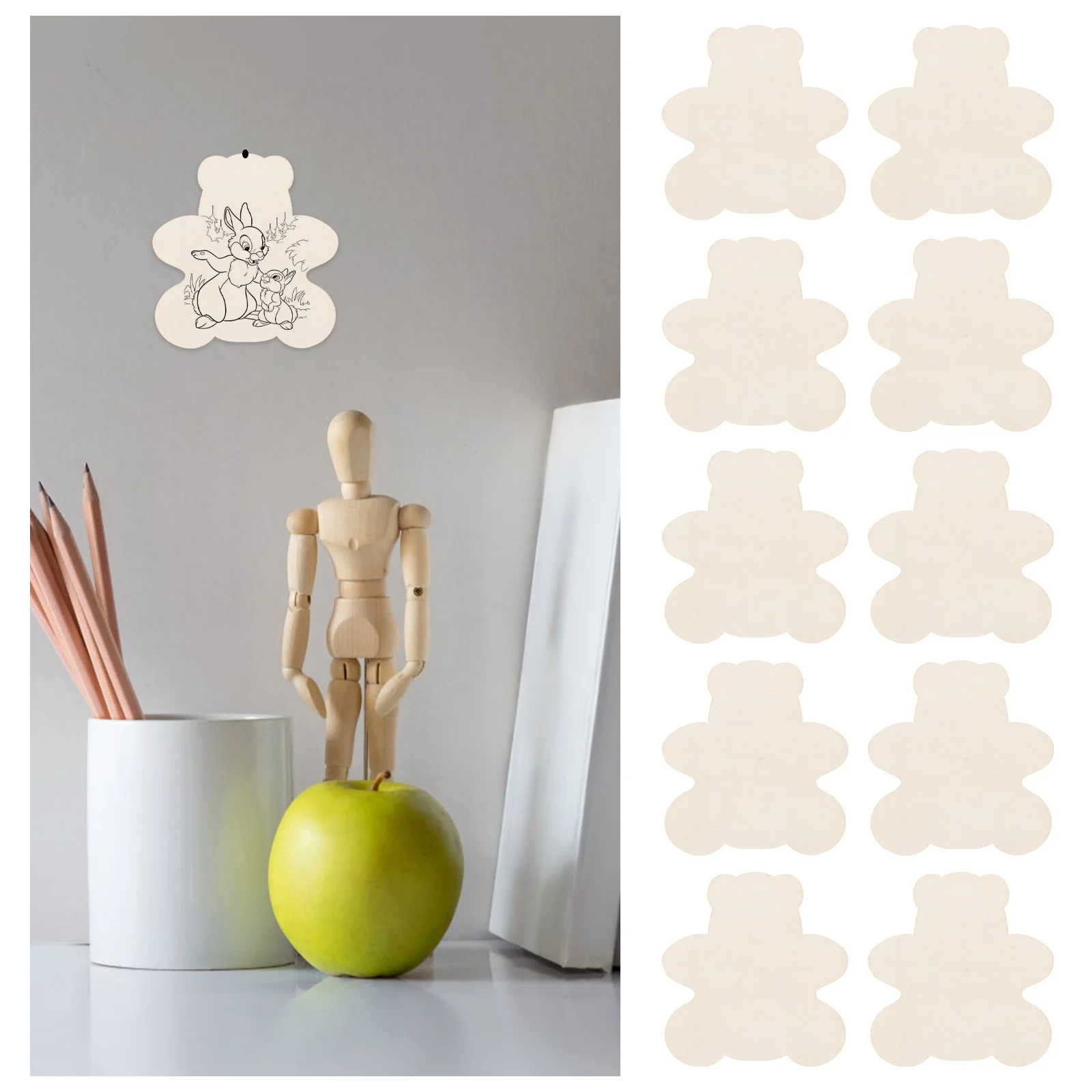 

40pcs Wooden Bear Hanging Decor Unfinished Diy Wood Craft Supplies Bear Shaped Cutout For Kids Painting Semi-Finished Handmade