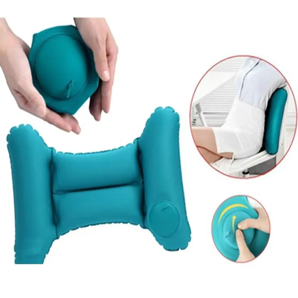 

Portable Flocking PVC Inflation Lumbar Pillow H-type Grey Blue Air Cushion Inflatable Aircraft Lumbar Pad Office