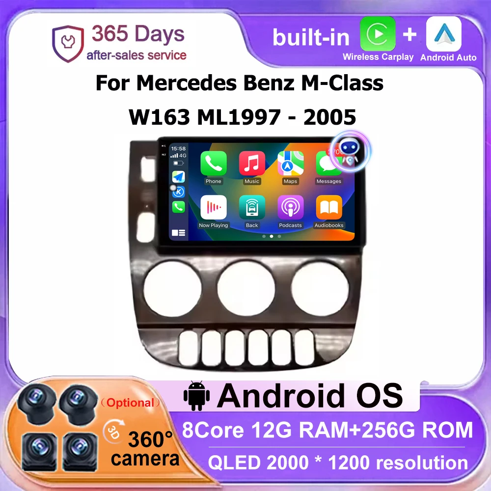 

Android Auto для Mercedes Benz M-Class W163 ML1997-2005 Автомобильный радиоприемник GPS-навигация Мультимедийный видеоплеер BT DSP Carplay 9-дюймовый