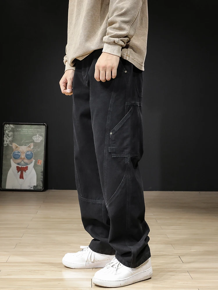 

Мужские брюки свободного кроя с прямыми штанинами, осень-зима, повседневные брюки High Street Multi ket, модные брюки в стиле ретро