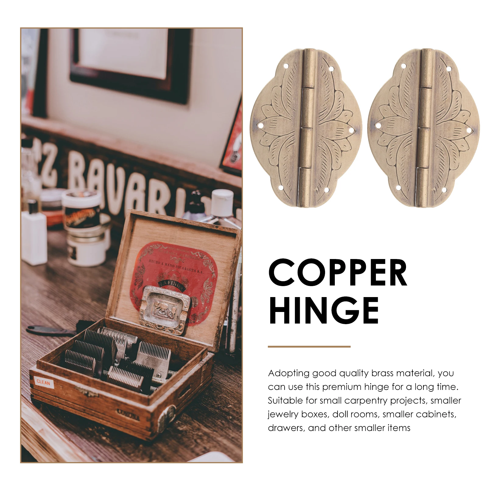 

2pcs Copper Engraving Hinges Small Surface Mounted Wooden Box Hinge for Crafts Jewelry Gift Boxes Boxes Toolbox Cabinets