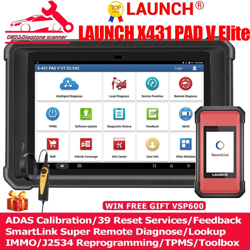 

LAUNCH X431 PAD V ELITE Auto Diagnostic Tool ECU Coding Online/J2534 Programming Car OBD2 Scanner ADAS Calibration Smartlink C