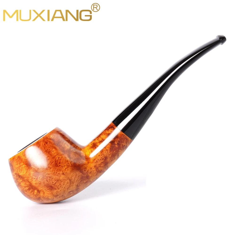 MUXIANG Handmade Briar Tobacco Pipe Tomato Shape Thick Bowl Wall 9mm Filter Curved Handle Gift For Father
