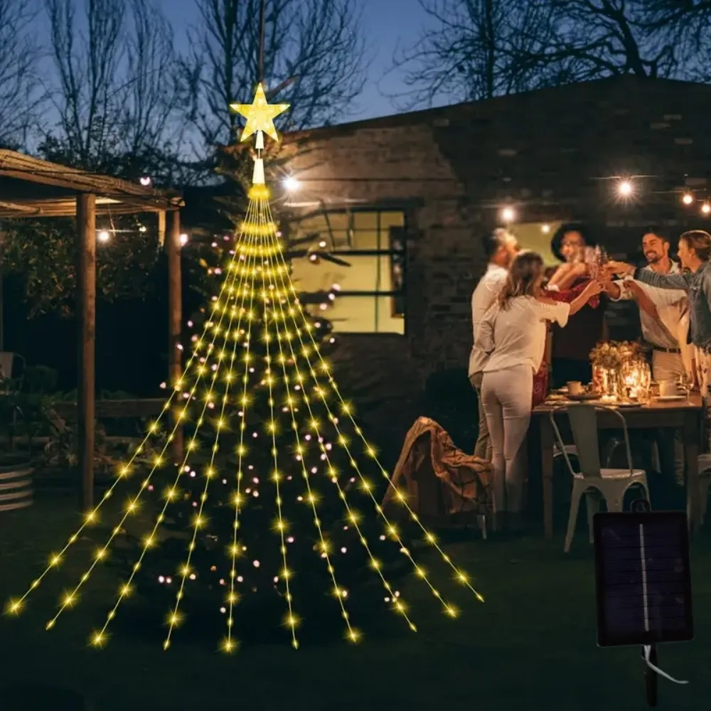 1PC 2M192LED/3M282LED Natale esterno solare stella cascata luce, 8 modalità di illuminazione, utilizzato per cortile, giardino, decorazione del partito