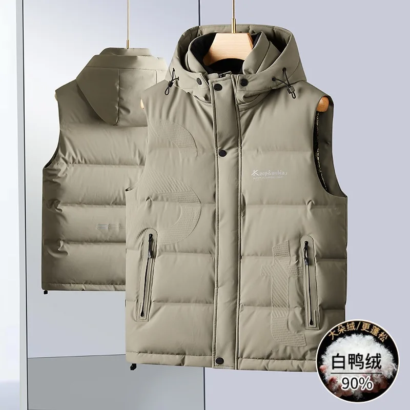 New Arrival Fashion Suepr Large Winter Off Hat Down Vest Men\'s Loose Casual White Duck Down Plus Size XL XXL 3XL 4XL 5XL 6XL 7XL