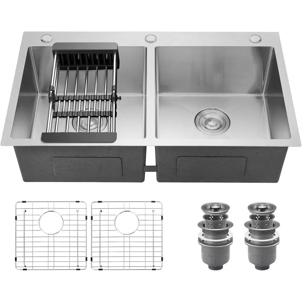 

StainlSteel Kitchen Sink-Double Bowl | 33 Inch Undermount Kitchen Sink | Multiple Accories | 9-Inch Deep Basin | Noise Proo Unde