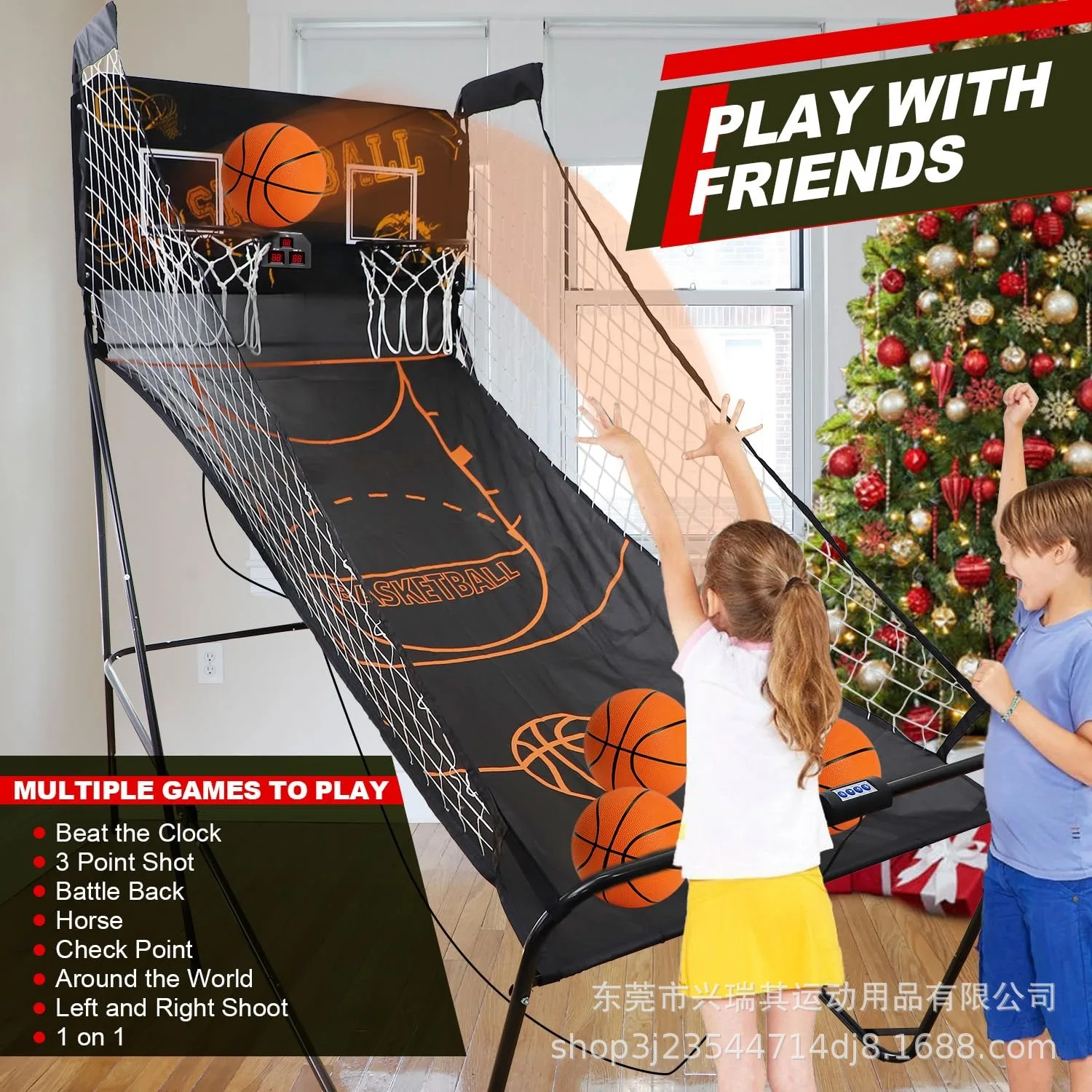 Indoor Double Basketball Machine with Automatic Electronic Scorer Adult Children Game Folding Shooting Ball Rack